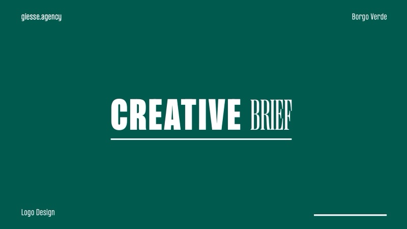 Borgo Verde Residence &mdash; la copertina del creative brief, su fondo verde.