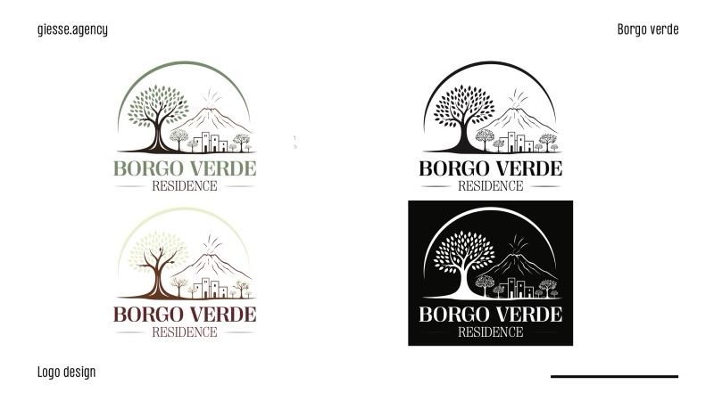 Borgo Verde Residence &mdash; il marchio in positivo su fondo chiaro e in negativo su fondo scuro.