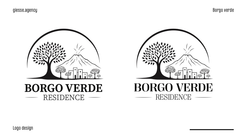 Borgo Verde Residence &mdash; le due versioni del marchio principale, verticale con il testo sotto il simbolo.